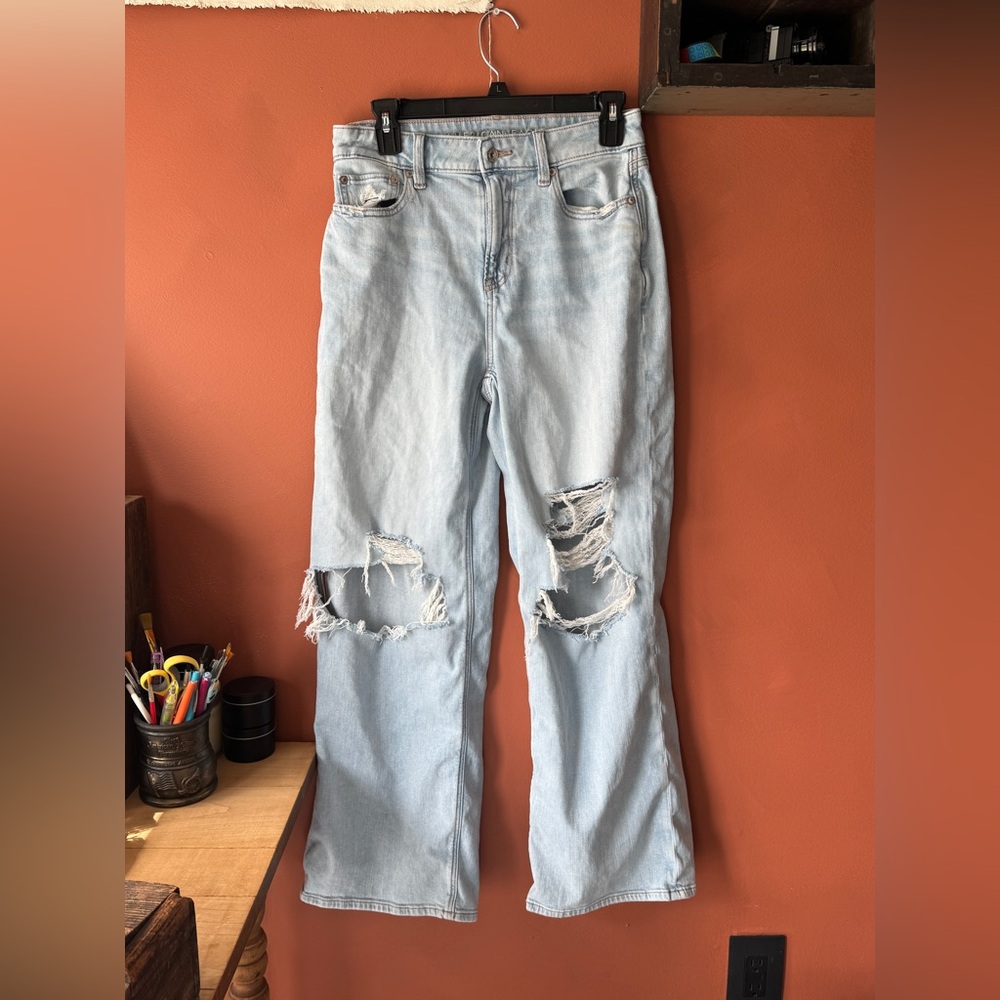 American Eagle Outfitters Light Blue Distressed Wide Leg Jeans